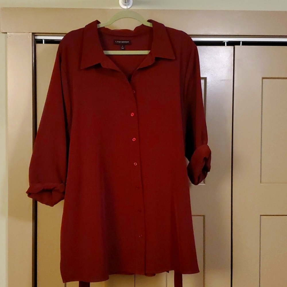 Lane Bryant blouse with tie, size 20, maroon